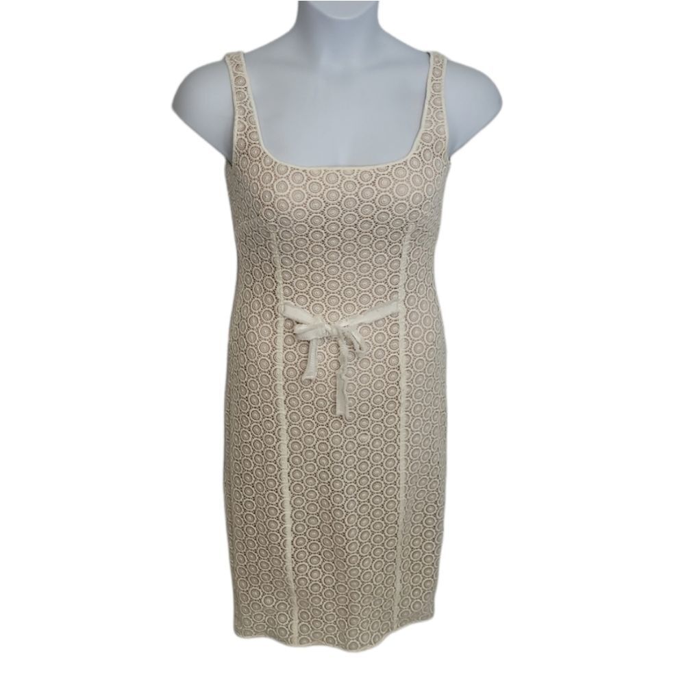 MOSCHINO dress white eyelet lace sleeveless bodycon midi 8‎